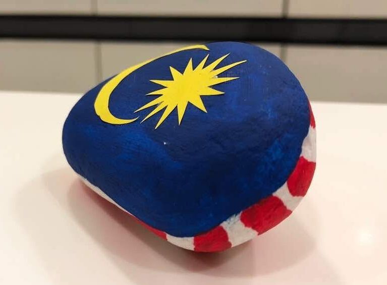 Malaysian Flag Stone Painting