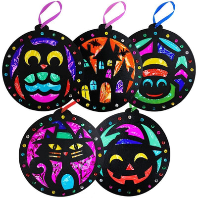 Stained Glass Halloween Hanging Deco